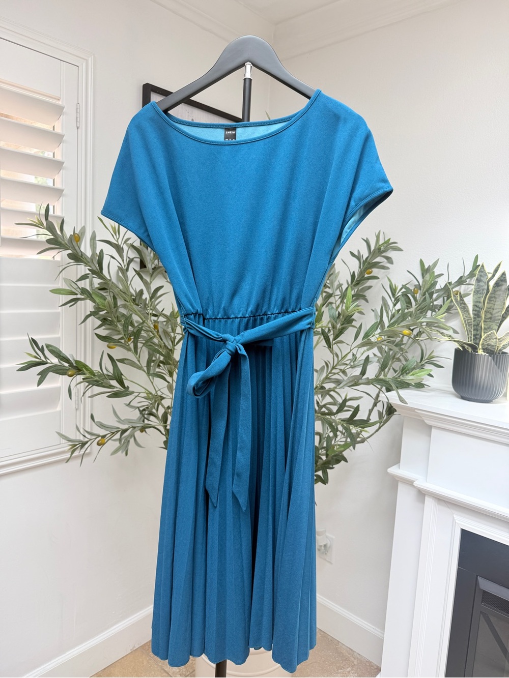 SHEIN Teal Tie-Waist Midi Dress
